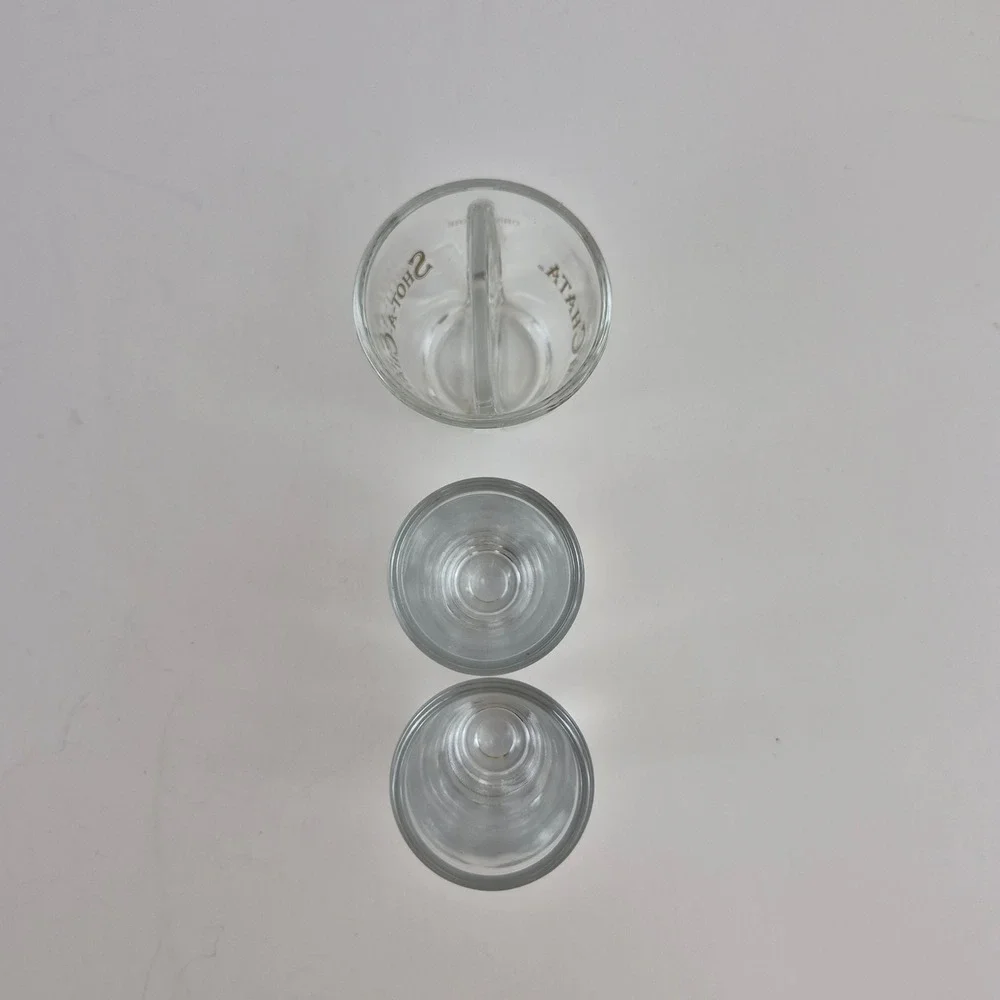 RumChata Shot-A-Chata Split Shot Glass and 2 Tall Shot Glasses Set Clear Gold